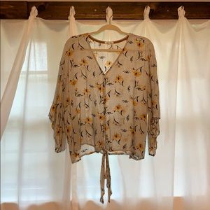 Maurices Plus Size 1 Bell Sleeve Front Tie Top